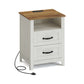 VASAGLE Liry Farmhouse Nightstand with Charging Station – Rustic White, Honey Brown – 15.7"D x 17.7"W x 23.6"H