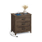 VASAGLE Liry Farmhouse Nightstand with Charging Station – Taupe Brown