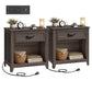 VASAGLE 23.6 Inch Farmhouse Nightstands Set 2, Charging Station – Taupe Brown