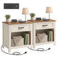 VASAGLE 23.6 Inch Farmhouse Nightstands Set 2, Charging Station – Rustic White and Honey Brown