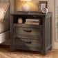 VASAGLE Farmhouse Nightstand with Charging Station, 2 Drawers, Open Shelf Bedside Table – Taupe Brown
