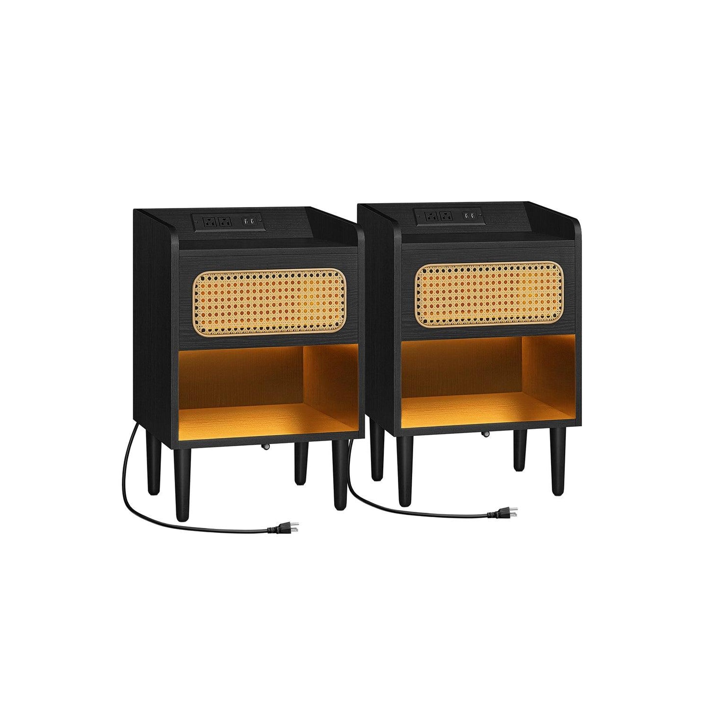 BOHOVEN Collection - Nightstands Set of 2 Rattan-Like Ebony Black