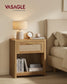 VASAGLE Ellan Boho Nightstand with Drawer and Open Shelf – Natural Brown