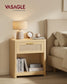 VASAGLE Ellan Boho Nightstand with Drawer and Open Shelf – Oak Beige