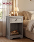 VASAGLE Farmhouse Nightstand with Charging Station and Drawer – Washed Gray
