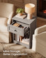 VASAGLE Farmhouse Nightstand with Charging Station and Drawer – Washed Gray