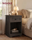 VASAGLE Farmhouse Nightstand with Charging Station and Drawer – Taupe