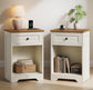 VASAGLE Traditional Basic Nightstand with Charging Station – Cloud White and Warm Brown