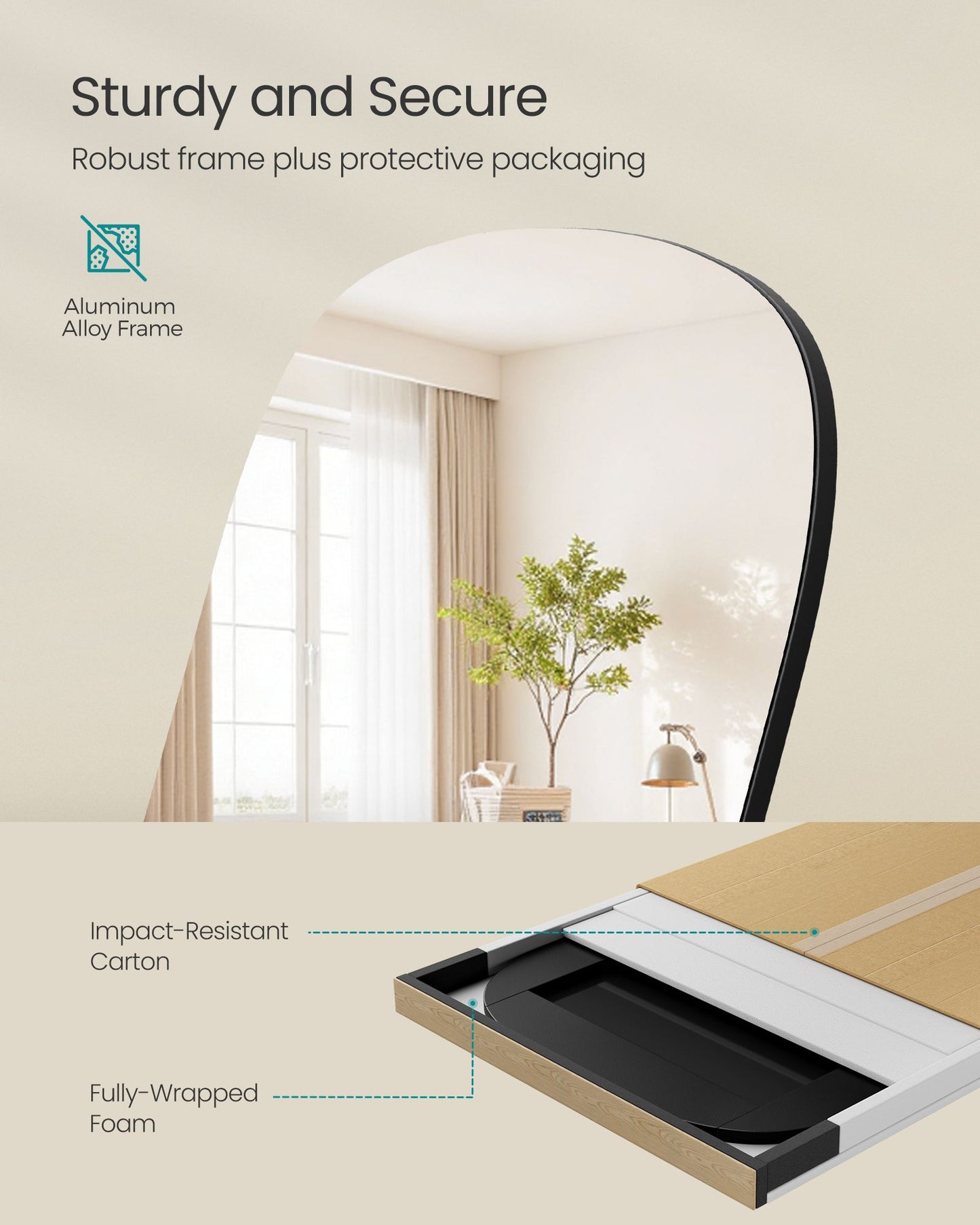 SONGMICS Full Length Mirror, 160 X 50 Cm, Rounded Rectangle Full Body Floor Mirror with Stand – Ink Black