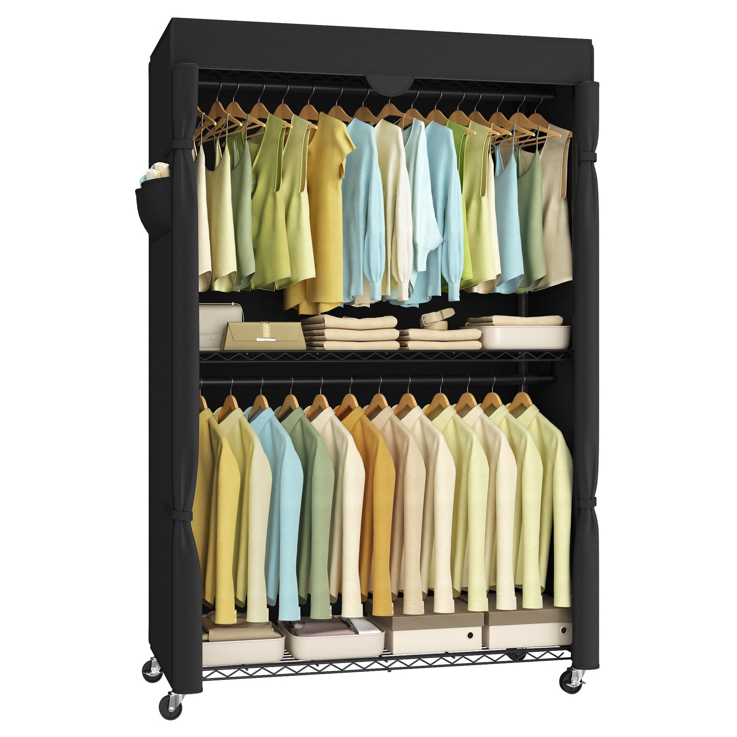 SONGMICS Heavy-Duty Rolling Clothes Rack – Ink Black – 43.3"L x 15.8"W x 78.3"H | ULGR415B01