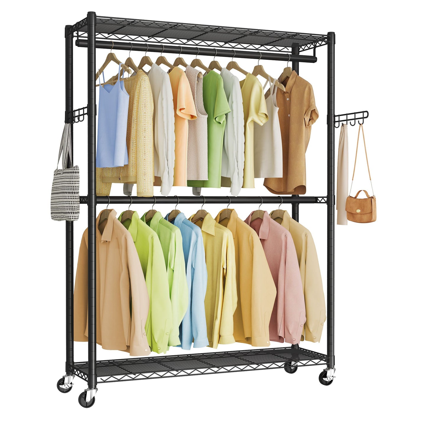 SONGMICS Ink Black Steel Clothes Rack with Hanging Rails and Wheels
