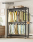 SONGMICS Ink Black Steel Clothes Rack with Hanging Rails and Wheels