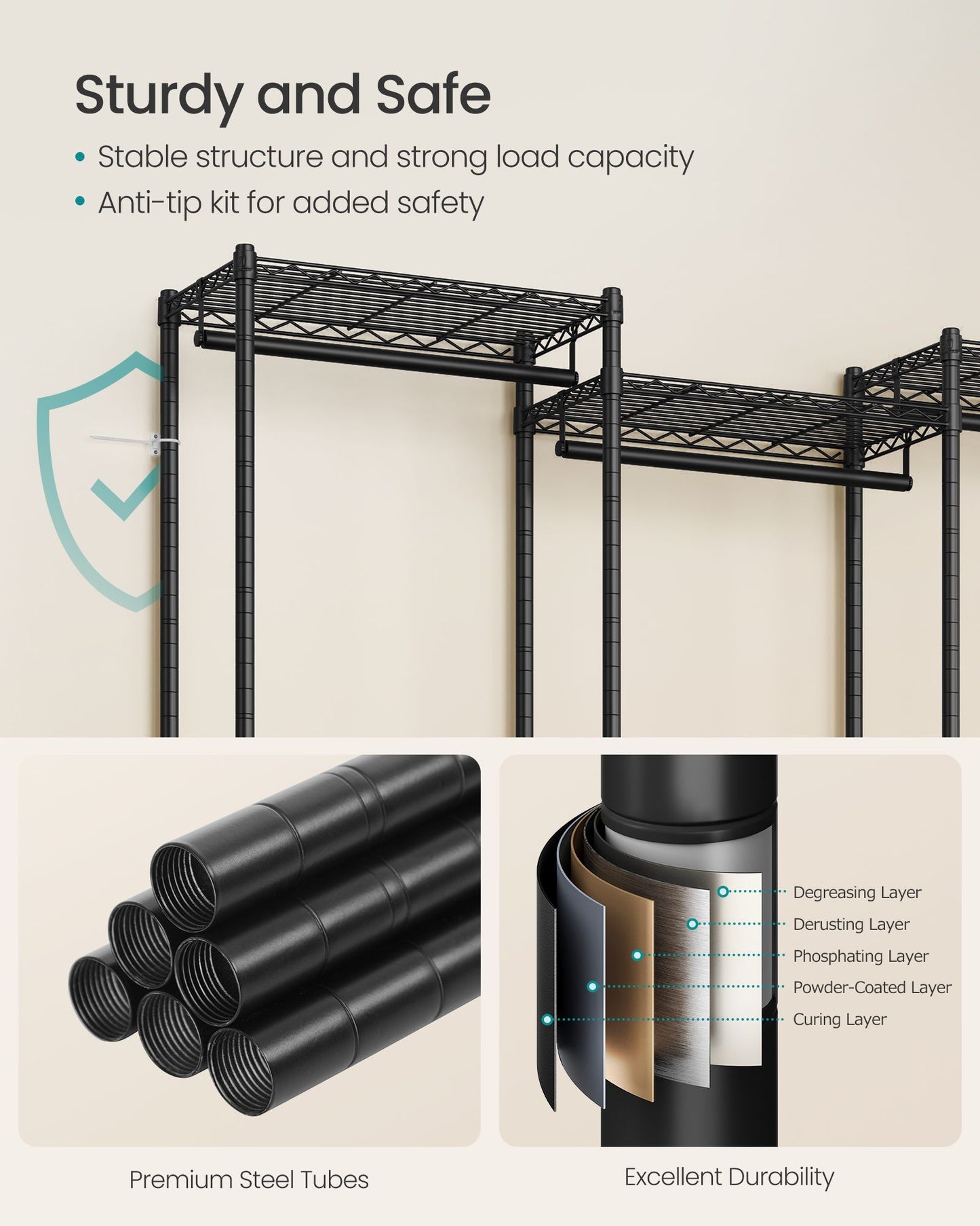 SONGMICS Heavy-Duty Clothes Rack, Garment Rack – Ink Black | ULGR433B01