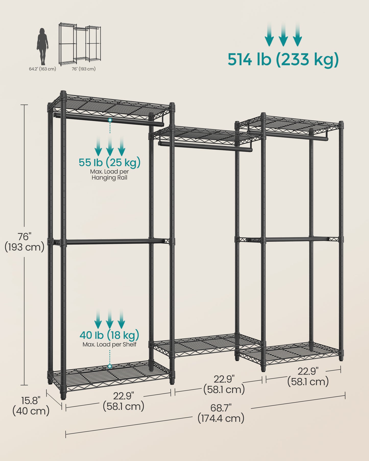 SONGMICS Heavy-Duty Clothes Rack, Garment Rack – Ink Black | ULGR433B01