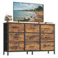 SONGMICS Dresser with 9 Fabric Drawers, TV Stand for Tvs Up to 55 Inches – Rustic Brown, Ink Black