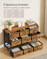 SONGMICS Dresser with 9 Fabric Drawers, TV Stand for Tvs Up to 55 Inches – Rustic Brown, Ink Black