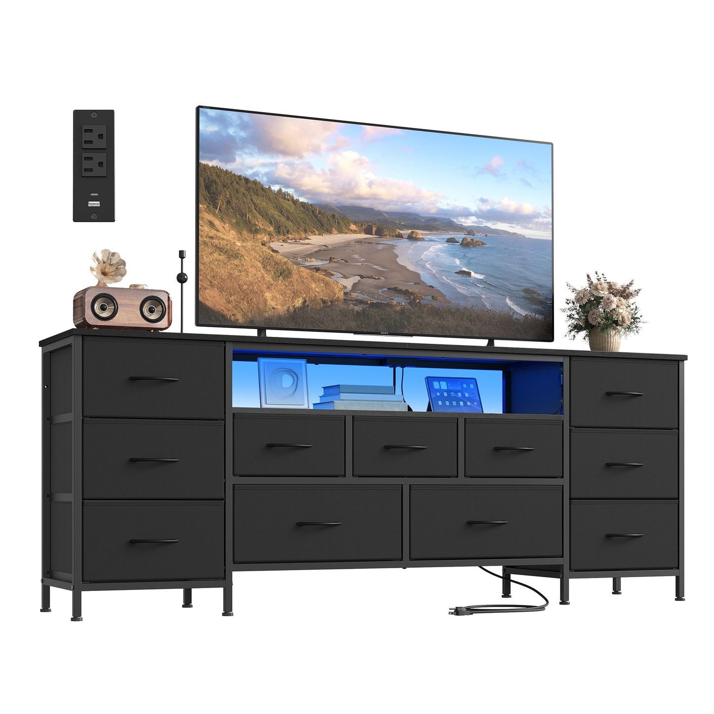 SONGMICS Bellah TV Stand for Tvs Up to 70 Inches, Dresser for Bedroom, Living Room – Ink Black