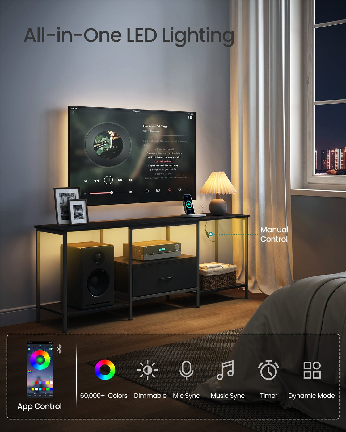 SONGMICS TV Stand for Tvs Up to 70 Inches – Ink Black