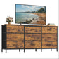 SONGMICS Dresser with 9 Fabric Drawers, TV Stand for Tvs Up to 65 Inches – Rustic Brown, Ink Black
