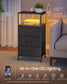 SONGMICS 2 LED Charging Nightstands with 3 Drawers Ink Black