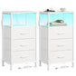 SONGMICS 2 LED Charging Nightstands with 3 Fabric Drawers Cloud White