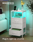 SONGMICS 2 LED Charging Nightstands with 3 Fabric Drawers Cloud White