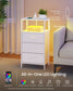 SONGMICS 2 LED Charging Nightstands with 3 Fabric Drawers Cloud White