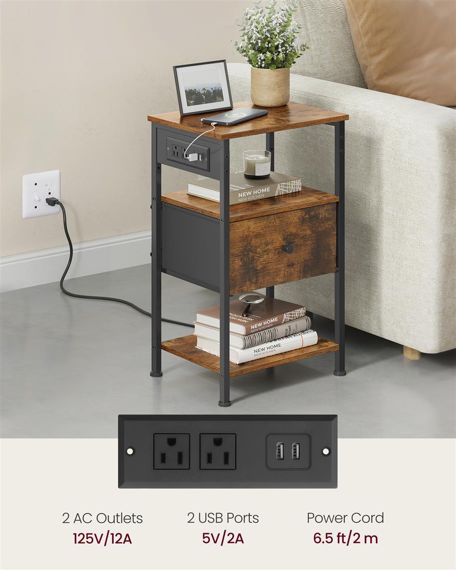 VASAGLE Nightstand with Charging Station FredCo