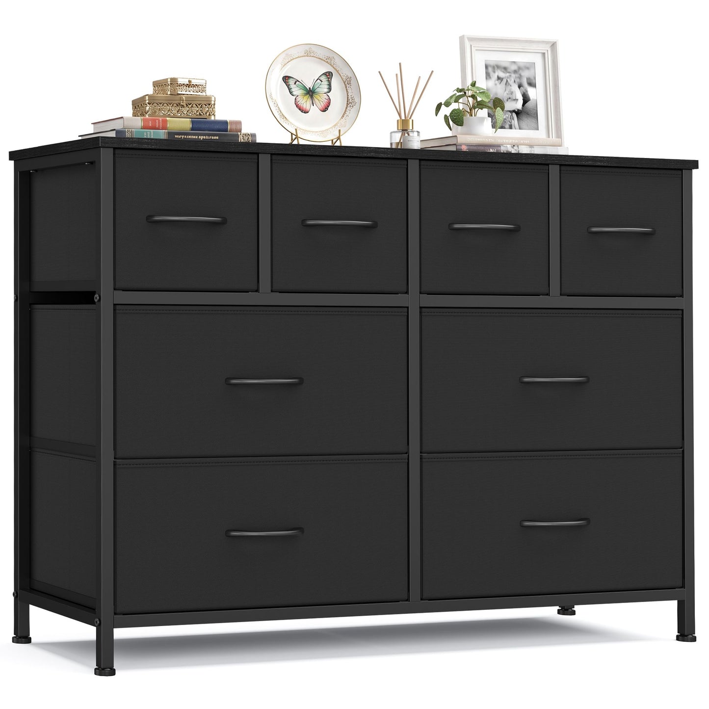SONGMICS Wide Fabric Dresser with Eight Drawers and Steel Frame – Ink Black