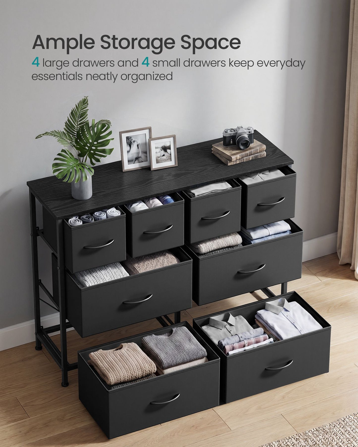 SONGMICS Wide Fabric Dresser with Eight Drawers and Steel Frame – Ink Black