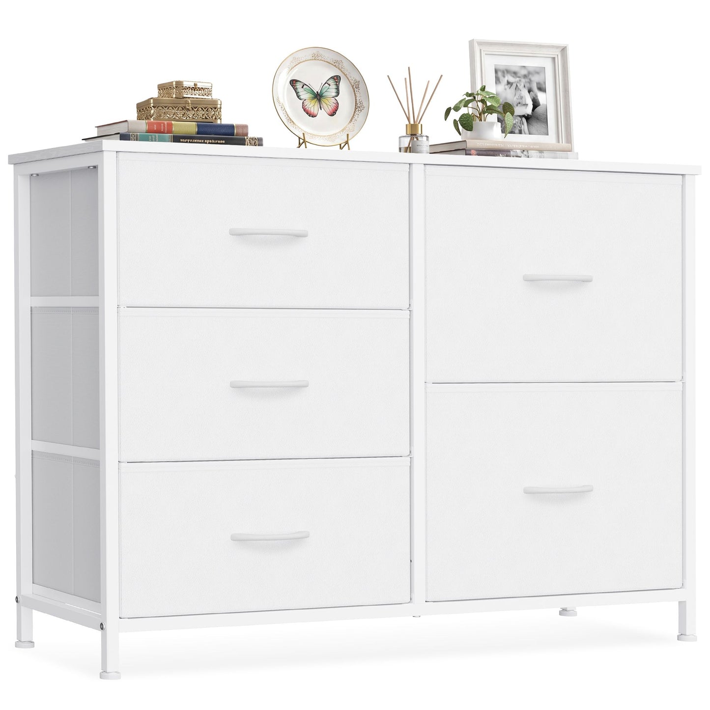 SONGMICS 5 Drawer Dresser for Bedroom, 38.9 X 11.8 X 29.4 Inch – Cloud White