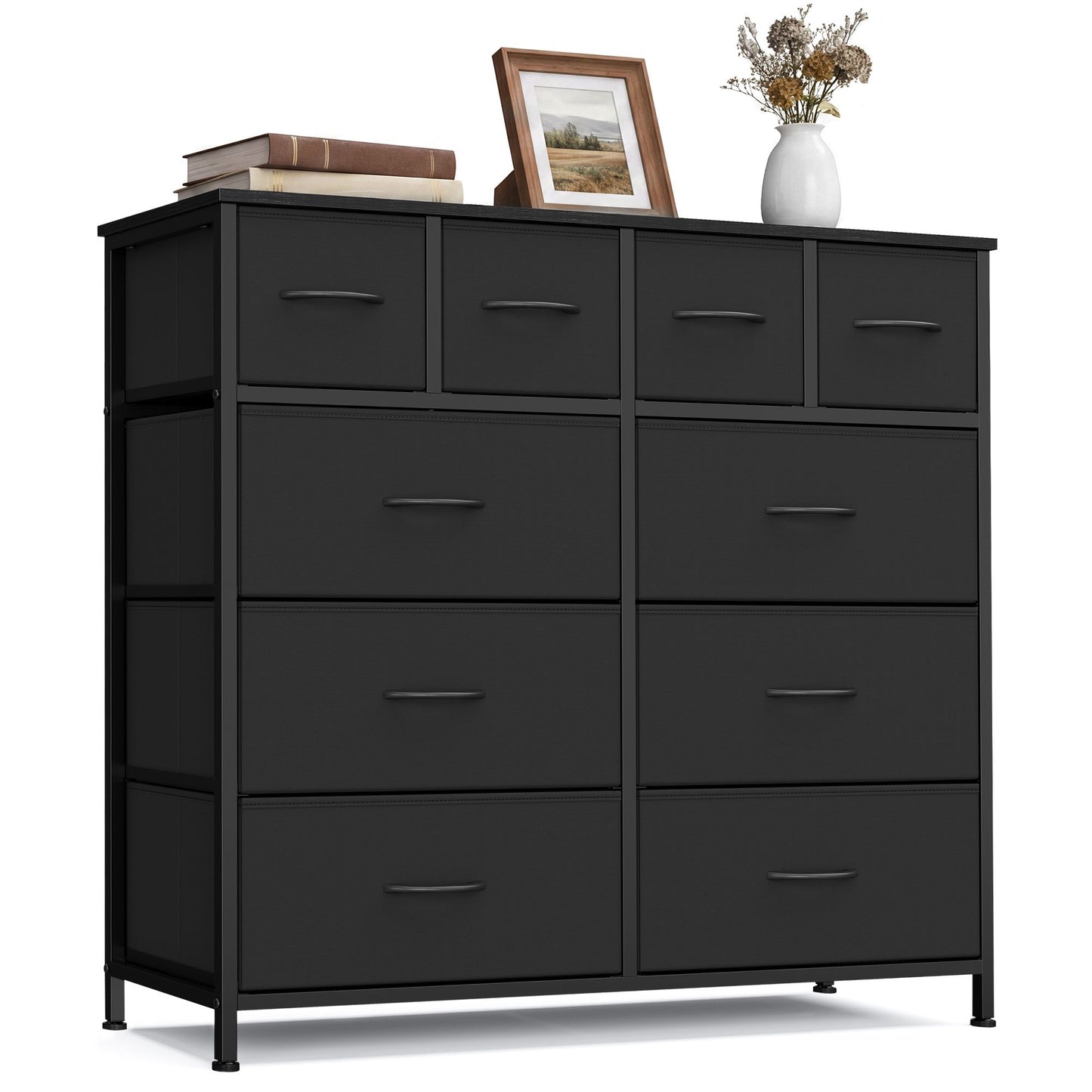 SONGMICS Tall Fabric Dresser with Ten Drawers and Steel Frame – Ink Black