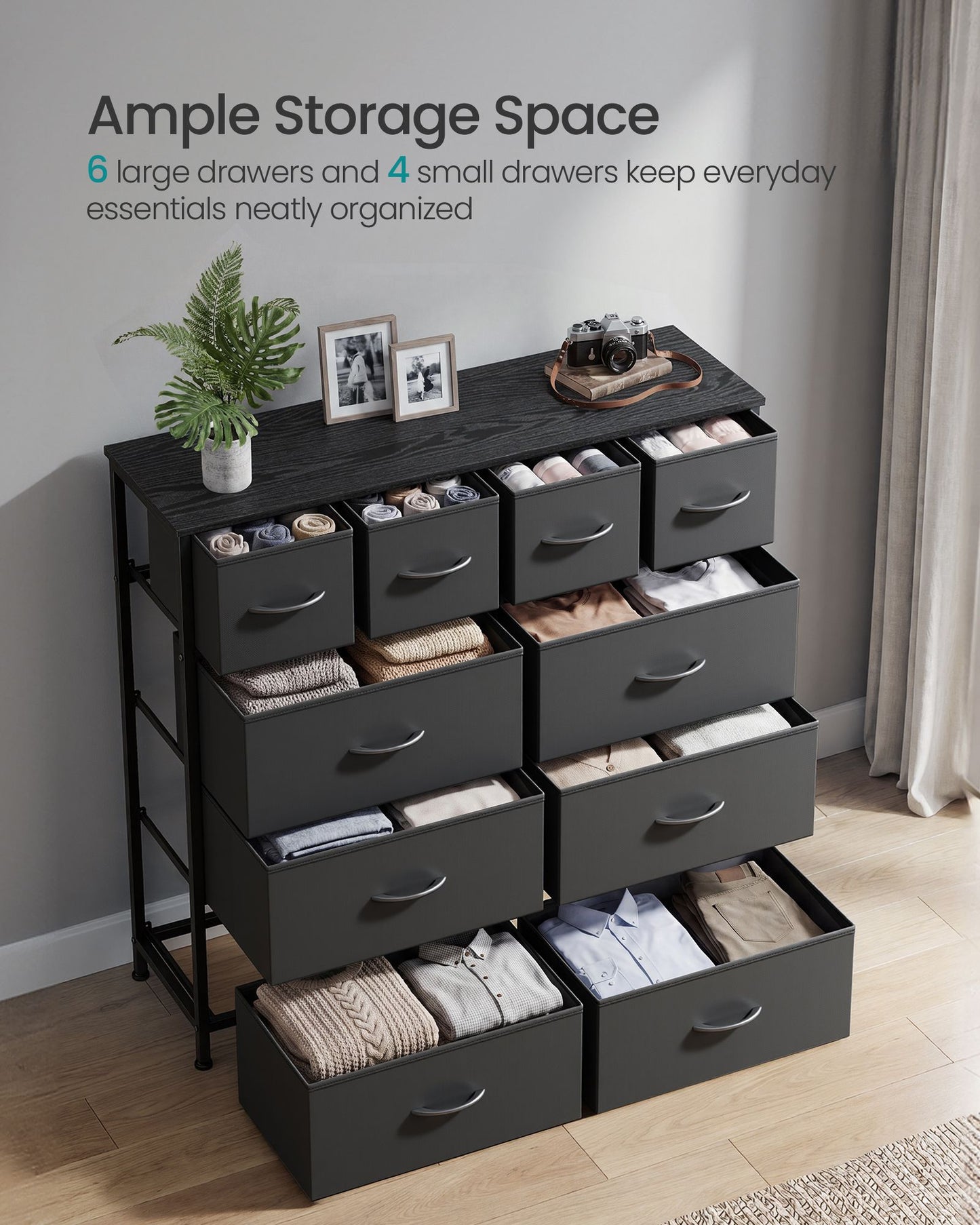 SONGMICS Tall Fabric Dresser with Ten Drawers and Steel Frame – Ink Black