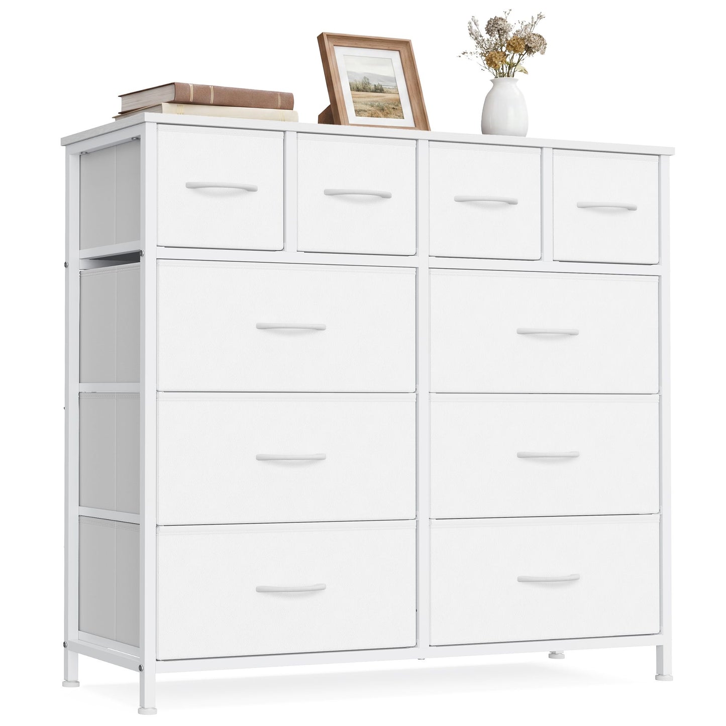 SONGMICS Tall Fabric Dresser with Ten Drawers and Steel Frame – Cloud White
