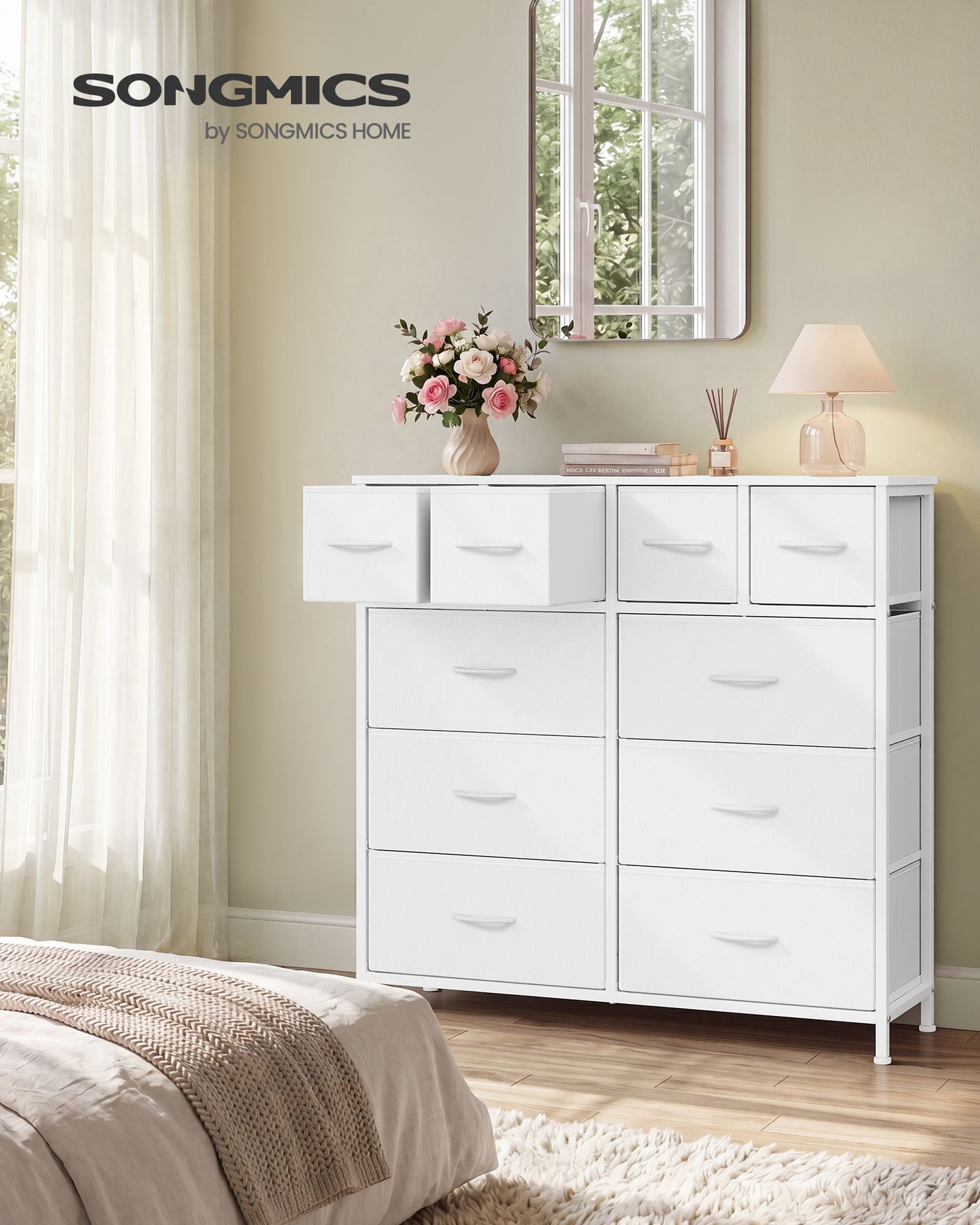 SONGMICS Tall Fabric Dresser with Ten Drawers and Steel Frame – Cloud White