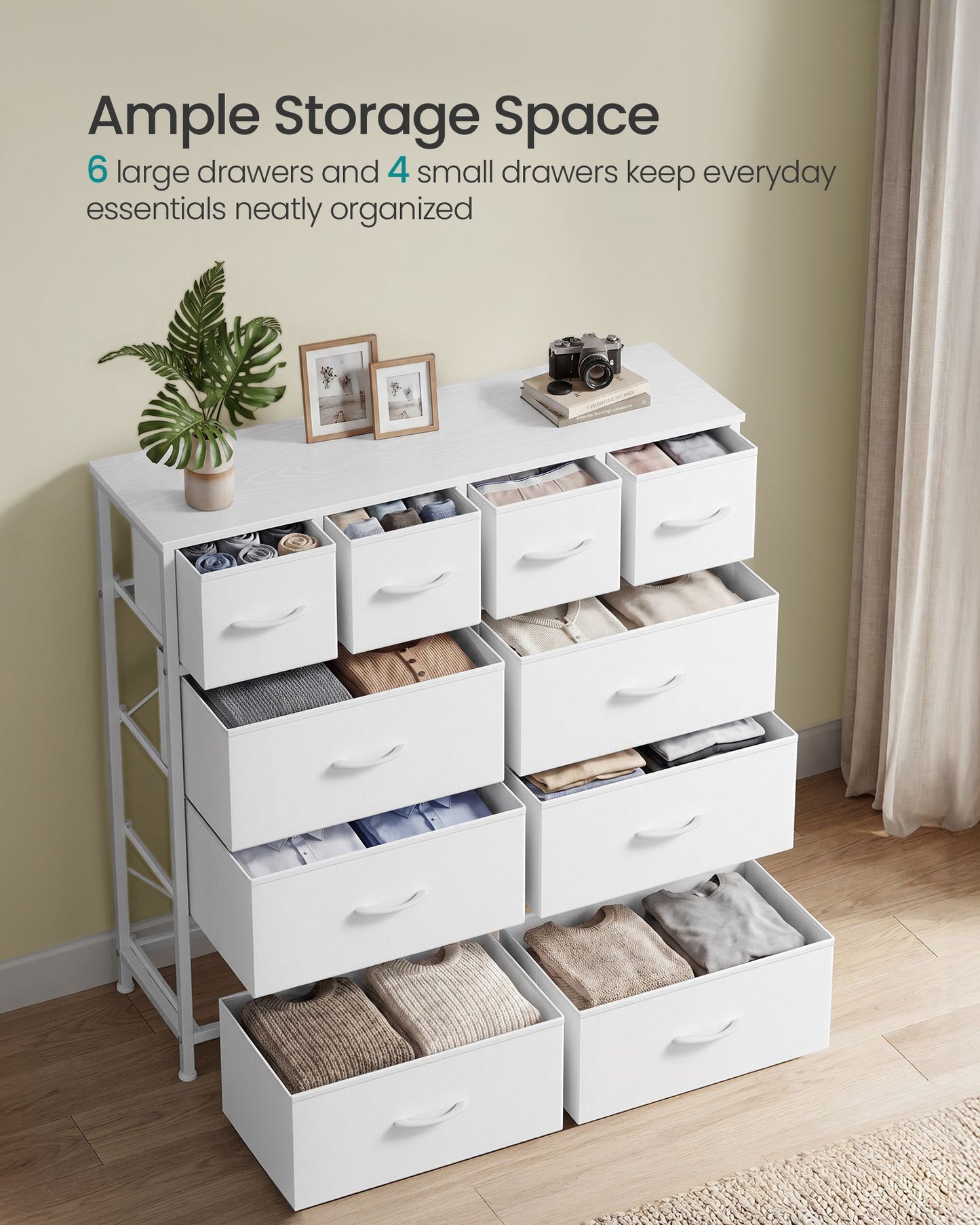 SONGMICS Tall Fabric Dresser with Ten Drawers and Steel Frame – Cloud White