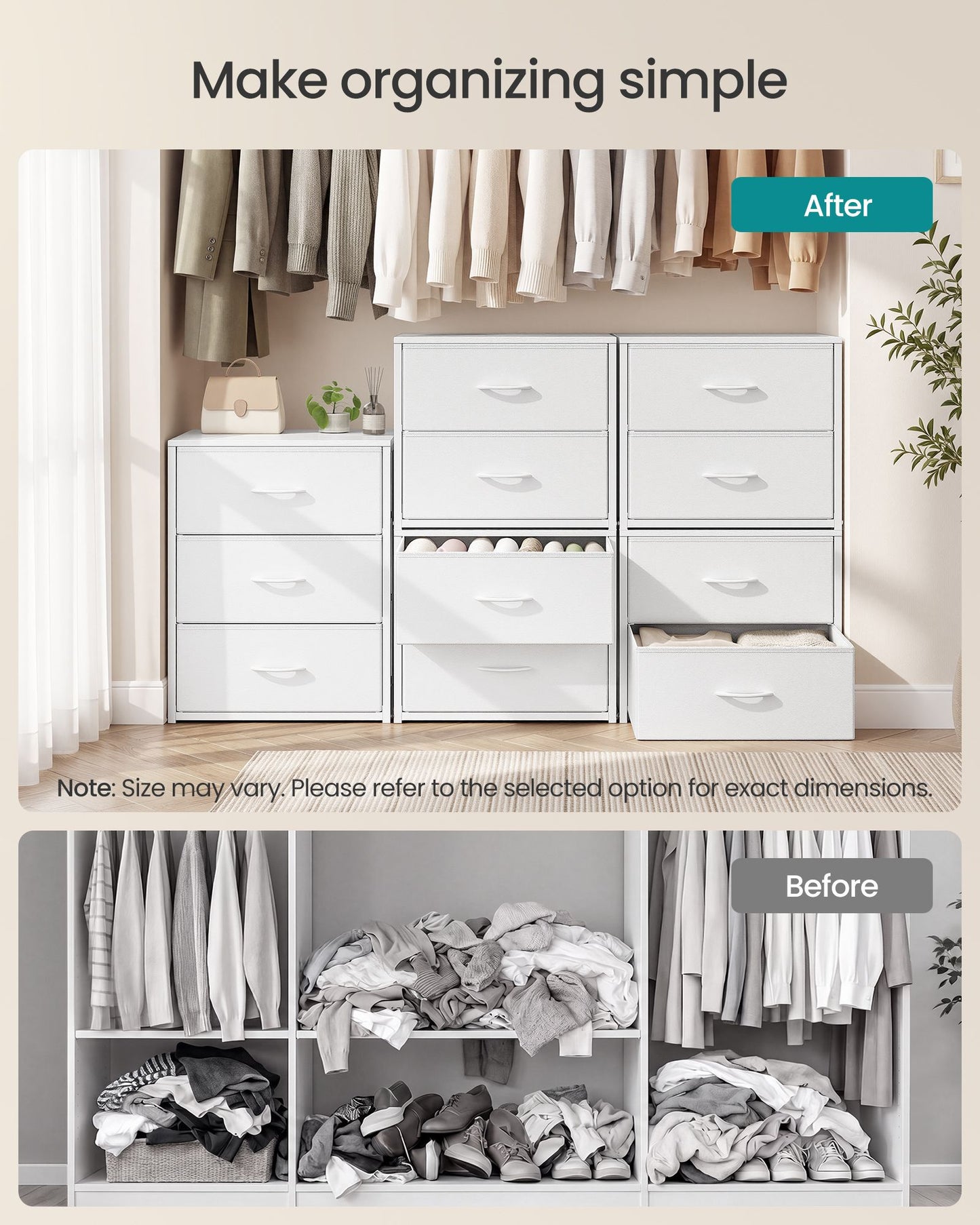 SONGMICS Closet Organizers and Storage – Cloud White – 13.2"D x 19.5"W x 16.7"H