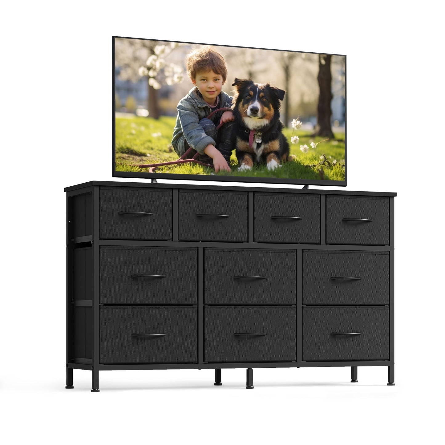 SONGMICS Wide Bedroom Dresser with 10 Fabric Drawers – Ink Black – 11.8"D x 44.8"W x 26.8"H