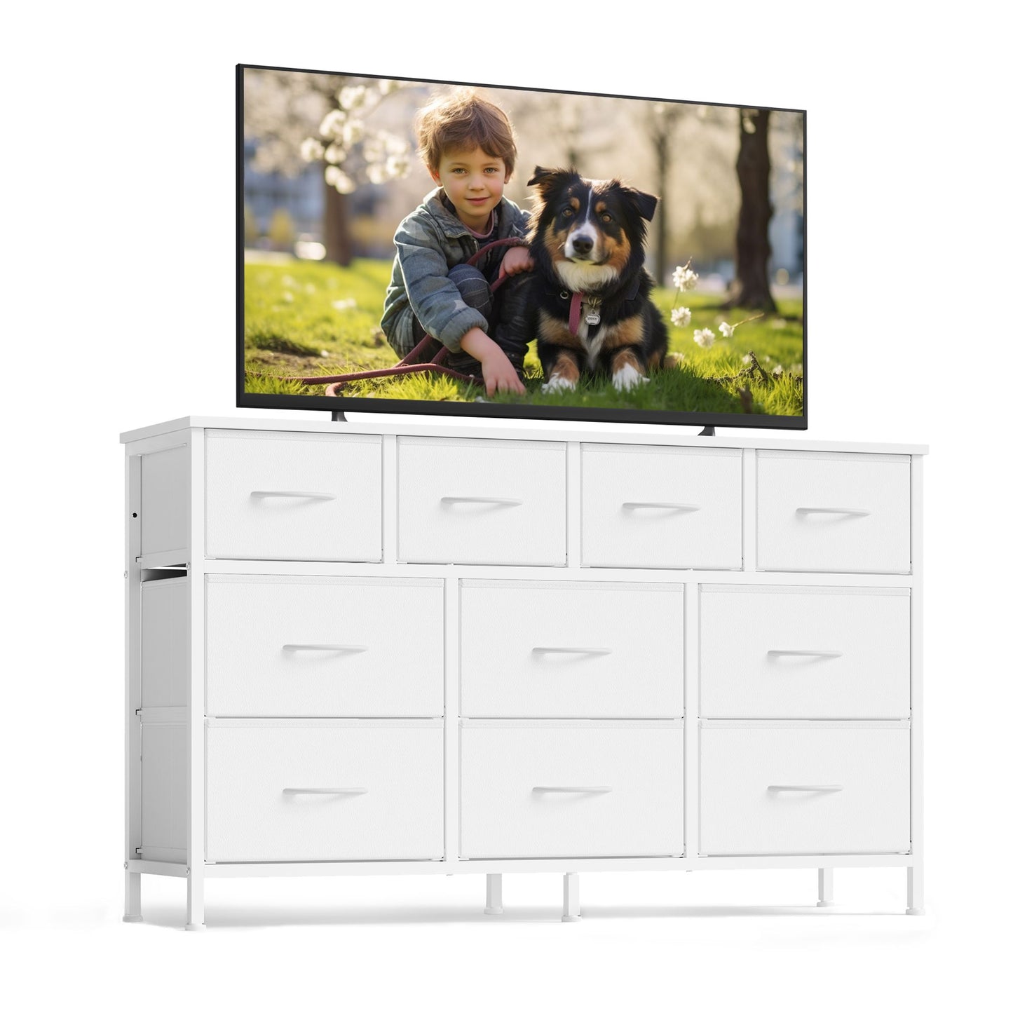 SONGMICS Wide Bedroom Dresser with 10 Fabric Drawers – Cloud White