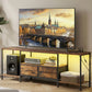 SONGMICS Bellah TV Stand with Power Outlets and Lights – Rustic Brown
