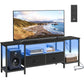 SONGMICS Bellah TV Stand with Power Outlets and Lights – Ink Black – 13.8"D x 70.5"W x 23.6"H