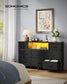 SONGMICS Resser for Bedroom with Outlets and LED Lights, TV Stand – Ink Black
