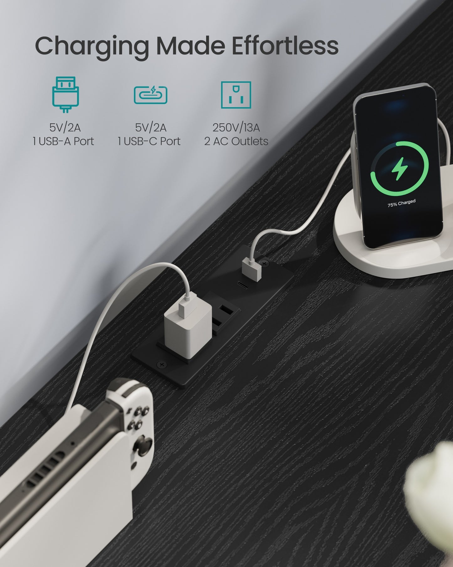 SONGMICS Resser for Bedroom with Outlets and LED Lights, TV Stand – Ink Black