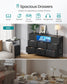 SONGMICS Resser for Bedroom with Outlets and LED Lights, TV Stand – Ink Black