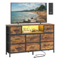 SONGMICS Dresser for Bedroom with Outlets & LED Lights, 8 Fabric Drawers – Rustic Brown, Ink Black
