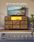 SONGMICS Dresser for Bedroom with Outlets & LED Lights, 8 Fabric Drawers – Rustic Brown, Ink Black