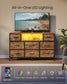 SONGMICS Dresser for Bedroom with Outlets & LED Lights, 8 Fabric Drawers – Rustic Brown, Ink Black