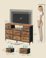 SONGMICS Dresser for Bedroom with Outlets & LED Lights, 8 Fabric Drawers – Rustic Brown, Ink Black