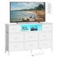 SONGMICS Dresser for Bedroom with Outlets & LED Lights, 8 Fabric Drawers – Cloud White – 11.8"D x 44.8"W x 26.8"H