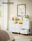 SONGMICS Dresser for Bedroom with Outlets & LED Lights, 8 Fabric Drawers – Cloud White – 11.8"D x 44.8"W x 26.8"H